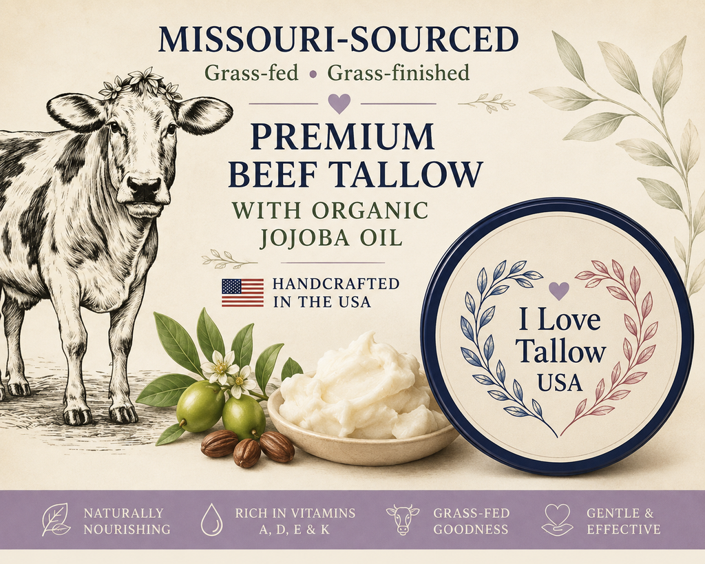 Missouri-sourced grass-fed grass-finished premium beef tallow